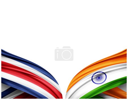 Téléchargez les photos : Drapeau du Costa Rica et drapeau de l'Inde en soie et fond blanc - Illustration 3D - en image libre de droit