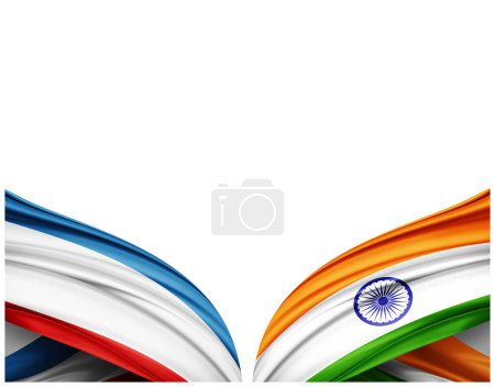 Foto de Bandera de Crimea y bandera de la India de seda y fondo blanco - Ilustración 3D - Imagen libre de derechos