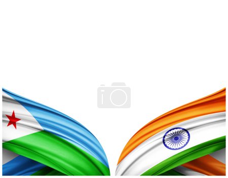 Téléchargez les photos : Drapeau de Djibouti et drapeau de l'Inde en soie et fond blanc - Illustration 3D - en image libre de droit