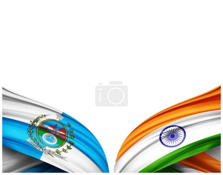 Foto de Bandera de Río de Janeiro, Brasil e India Bandera de seda y fondo blanco - Ilustración 3D - Imagen libre de derechos