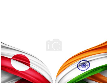 Foto de Bandera de Groenlandia y bandera de la India de seda y fondo blanco - Ilustración 3D - Imagen libre de derechos