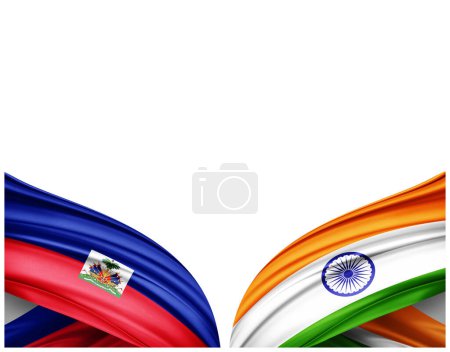 Photo for Haiti flag and India flag of silk and white background - 3D illustration - Royalty Free Image