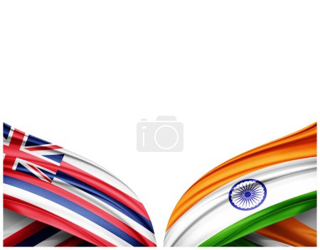 Téléchargez les photos : Drapeau hawaïen et drapeau indien en soie et fond blanc - Illustration 3D - en image libre de droit