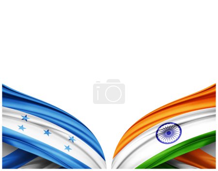 Foto de Bandera de Honduras y bandera de la India de seda y fondo blanco - Ilustración 3D - Imagen libre de derechos