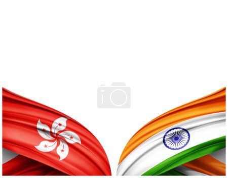 Foto de Bandera de Hong Kong y bandera de la India de seda y fondo blanco - Ilustración 3D - Imagen libre de derechos