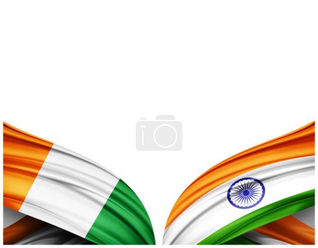 Foto de Bandera de la costa de marfil y bandera de la India de seda y fondo blanco - Ilustración 3D - Imagen libre de derechos