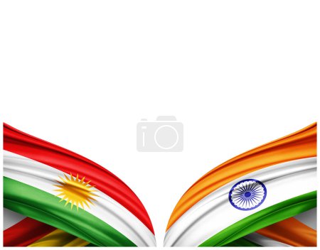 Téléchargez les photos : Drapeau du Kurdistan et drapeau de l'Inde en soie et fond blanc - Illustration 3D - en image libre de droit