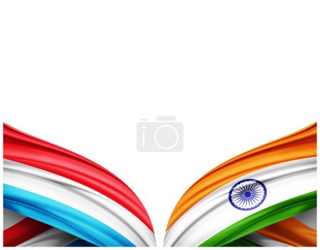 Foto de Bandera de Luxemburgo y bandera de la India de seda y fondo blanco - Ilustración 3D - Imagen libre de derechos