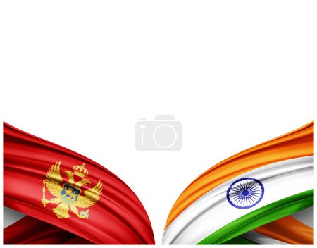Foto de Bandera de Montenegro y bandera de la India de seda y fondo blanco - Ilustración 3D - Imagen libre de derechos