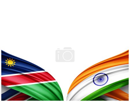 Photo for Namibia flag and India flag of silk and white background - 3D illustration - Royalty Free Image