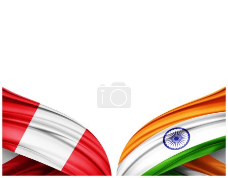 Téléchargez les photos : Drapeau du Pérou et drapeau de l'Inde en soie et fond blanc - illustration 3D - en image libre de droit