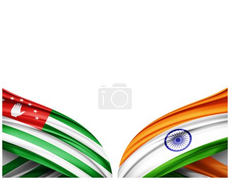 Téléchargez les photos : Drapeau de la République d'Abkhazie et drapeau de l'Inde en soie et fond blanc - Illustration 3D - en image libre de droit