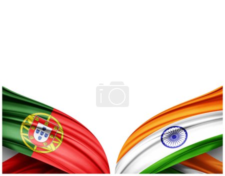 Photo for Portugal flag and India flag of silk and white background - 3D illustration - Royalty Free Image