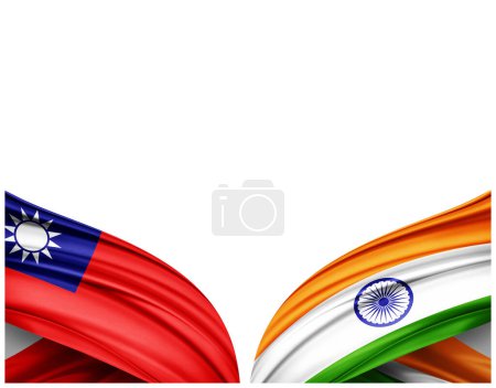 Foto de Bandera de Taiwán y bandera de la India de seda y fondo blanco - Ilustración 3D - Imagen libre de derechos