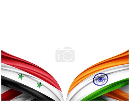 Foto de Bandera de Siria y bandera de la India de seda y fondo blanco - Ilustración 3D - Imagen libre de derechos