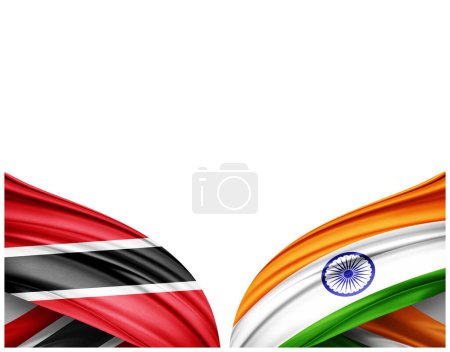 Foto de Bandera de Tobago y bandera de la India de seda y fondo blanco - Ilustración 3D - Imagen libre de derechos