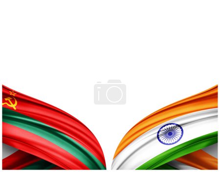Foto de Bandera de Transnistria y bandera de la India de seda y fondo blanco - Ilustración 3D - Imagen libre de derechos