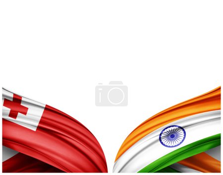 Foto de Bandera de Tonga y bandera de la India de seda y fondo blanco - Ilustración 3D - Imagen libre de derechos