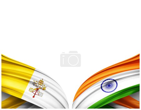 Foto de Bandera de la Ciudad del Vaticano y bandera de la India de seda y fondo blanco - Ilustración 3D - Imagen libre de derechos