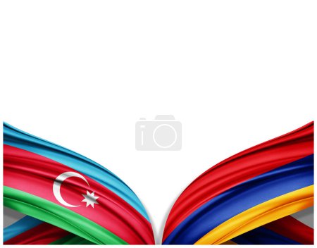 Foto de Banderas de Azerbaiyán y Armenia de seda y fondo blanco - Ilustración 3D - Imagen libre de derechos