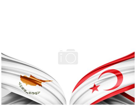 Foto de Chipre y la República Turca del Norte de Chipre banderas de seda y fondo blanco - Ilustración 3D - Imagen libre de derechos