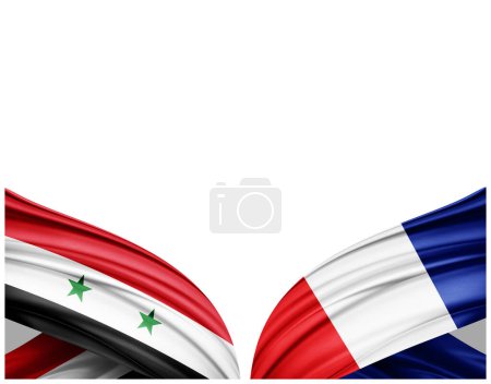Foto de Banderas sirias y francesas de seda y fondo blanco - Ilustración 3D - Imagen libre de derechos
