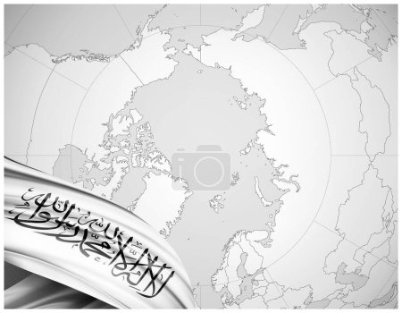 Foto de Afganistán Emirato Islámico Bandera de seda con mapa mundial fondo-3D ilustración - Imagen libre de derechos