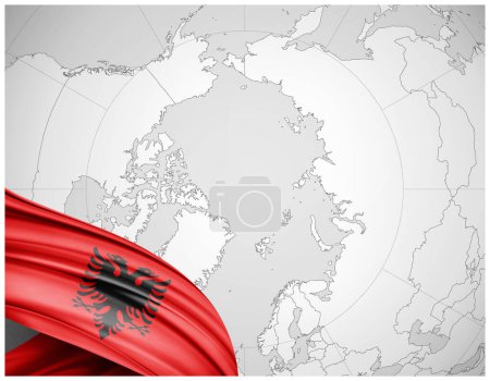 Téléchargez les photos : Albanie drapeau de soie avec carte du monde fond-illustration 3D - en image libre de droit