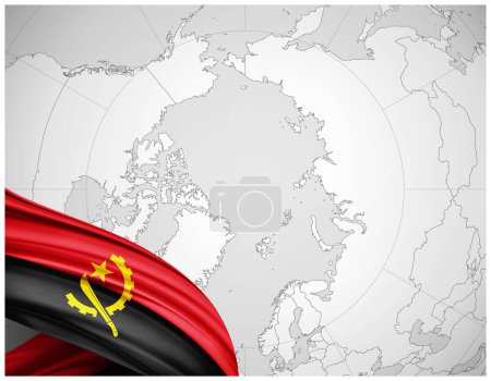Téléchargez les photos : Angola drapeau de soie avec carte du monde fond-illustration 3D - en image libre de droit