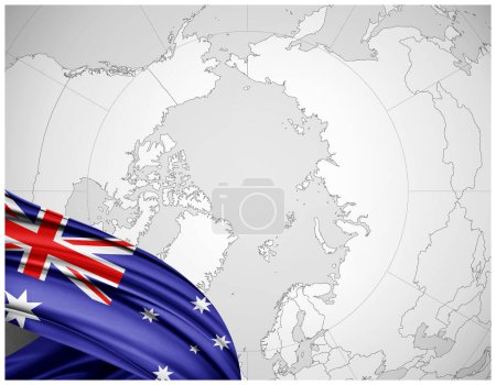 Foto de Bandera de Australia de seda con mapa del mundo fondo-3D ilustración - Imagen libre de derechos