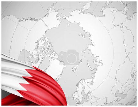 Téléchargez les photos : Drapeau de Bahreïn en soie avec fond de carte du monde illustration 3D - en image libre de droit