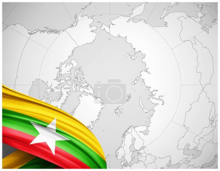 Photo for Burma flag of silk with world map background-3D illustration - Royalty Free Image