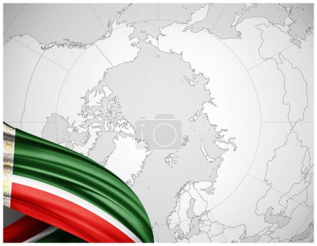Téléchargez les photos : République tchétchène drapeau de soie avec fond de carte du monde-illustration 3D - en image libre de droit
