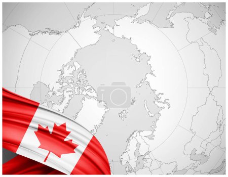 Foto de Bandera de Canadá de seda con mapa del mundo fondo-3D ilustración - Imagen libre de derechos