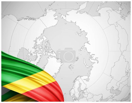 Foto de Bandera del Congo de seda con mapa del mundo fondo-3D ilustración - Imagen libre de derechos