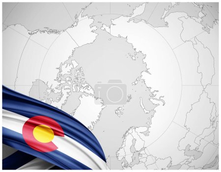 Téléchargez les photos : Drapeau Colorado en soie avec fond de carte du monde illustration 3D - en image libre de droit