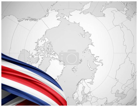 Photo for Costa Rica flag of silk with world map background-3D illustration - Royalty Free Image