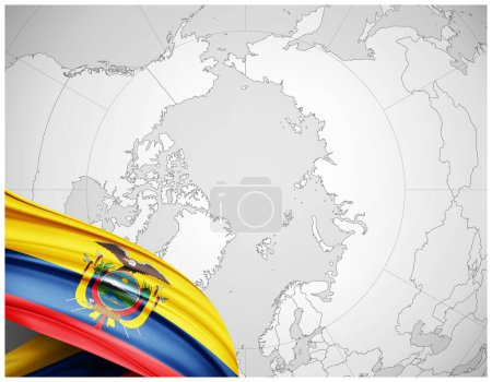 Foto de Bandera de Ecuador de seda con mapa del mundo fondo-3D ilustración - Imagen libre de derechos