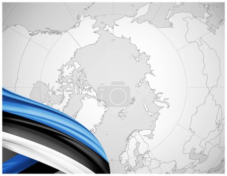 Foto de Bandera de Estonia de seda con mapa mundial de fondo-3D ilustración - Imagen libre de derechos