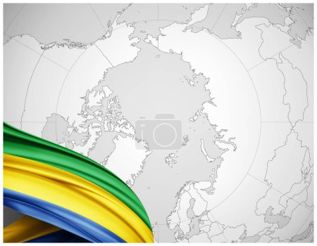 Téléchargez les photos : Gabon drapeau de soie avec carte du monde fond-illustration 3D - en image libre de droit