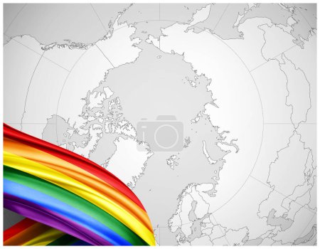 Téléchargez les photos : Gay Pride drapeau de soie avec fond de carte du monde-illustration 3D - en image libre de droit