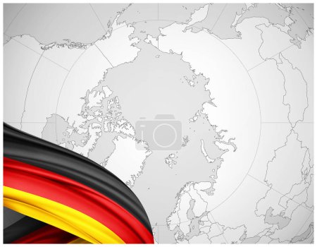 Photo for Germany flag of silk with world map background-3D illustration - Royalty Free Image