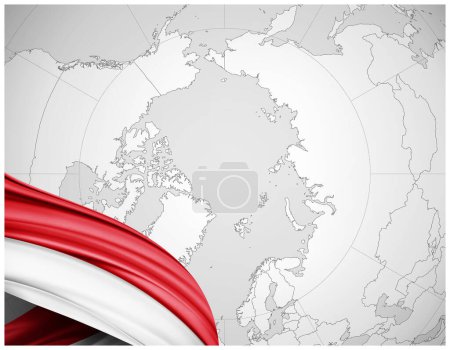 Foto de Bandera de Indonesia de seda con mapa del mundo fondo-3D ilustración - Imagen libre de derechos