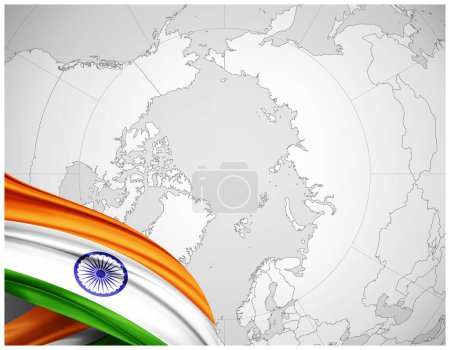 Téléchargez les photos : Inde drapeau de soie avec fond de carte du monde-illustration 3D - en image libre de droit