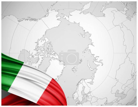 Photo for Italy flag of silk with world map background-3D illustration - Royalty Free Image