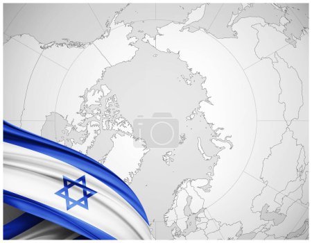 Téléchargez les photos : Israël drapeau de soie avec fond de carte du monde-illustration 3D - en image libre de droit