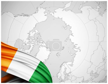 Téléchargez les photos : Ivoire drapeau de la côte de soie avec fond de carte du monde-illustration 3D - en image libre de droit