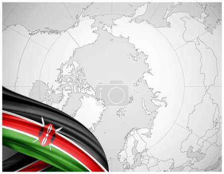 Téléchargez les photos : Kenya drapeau de soie avec carte du monde fond-illustration 3D - en image libre de droit