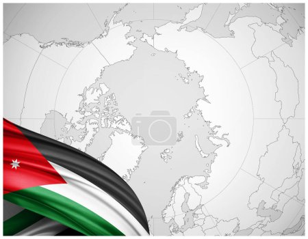 Photo for Jordan flag of silk with world map background-3D illustration - Royalty Free Image