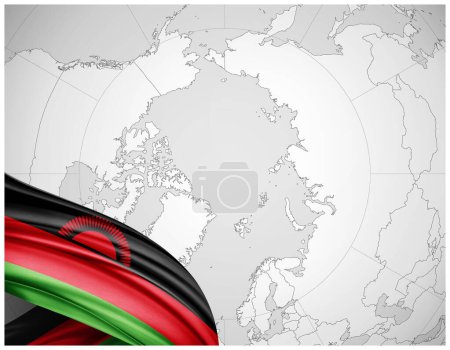 Photo for Malawi flag of silk with world map background-3D illustration - Royalty Free Image